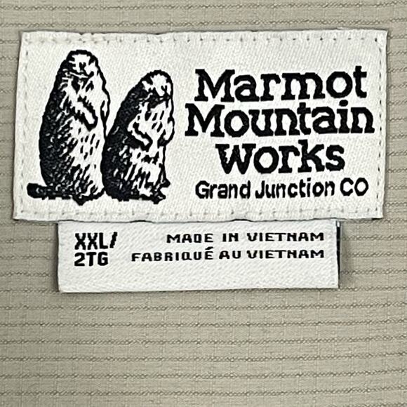 Marmot Mens Aerobora Button Down Shirt XXL Sandbar Tan Roll Tab Wicking Rip Stop - Picture 2 of 15